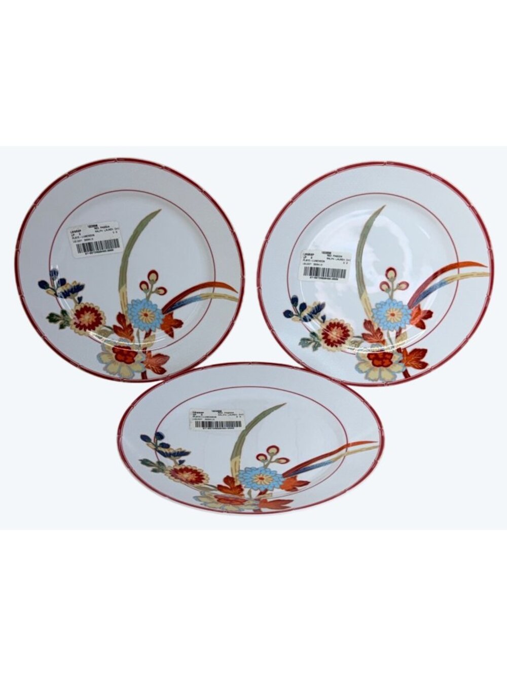 3 NWT Ralph Lauren Asian Red Pagoda Brunch Luncheon Plates 550 / LR238-209 9"